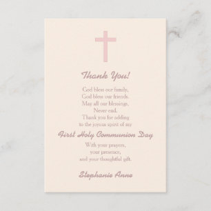 Communion Pastel Pink Cross Thank You Card