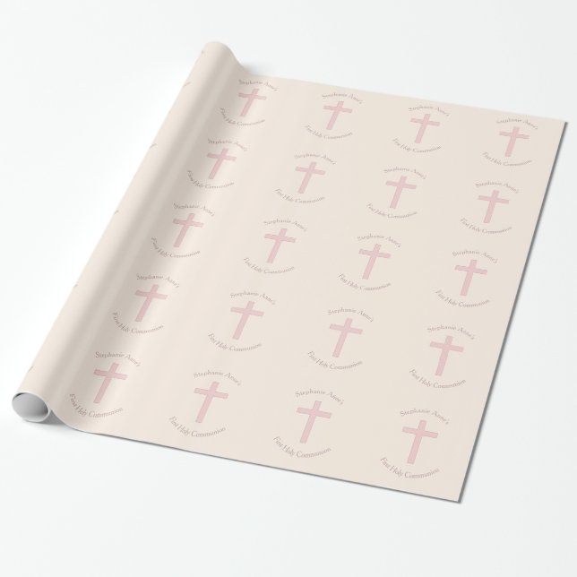 Communion Pastel Pink Cross Wrapping Paper (Unrolled)