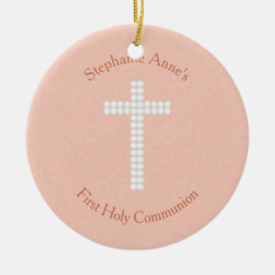Communion Peach Vines and Stripes Ceramic Ornament