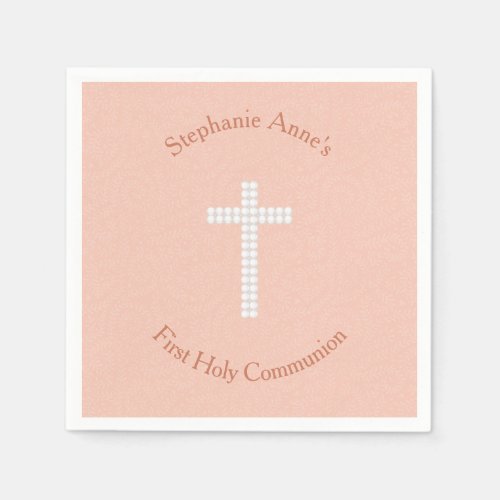 Communion Peach Vines and Stripes Paper Napkins