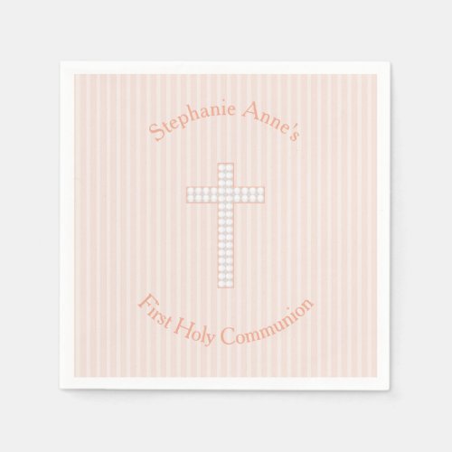 Communion Peach Vines and Stripes Paper Napkins