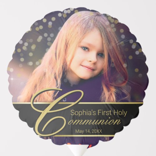 Communion Photo Elegant Gold Typography Glitter Balloon