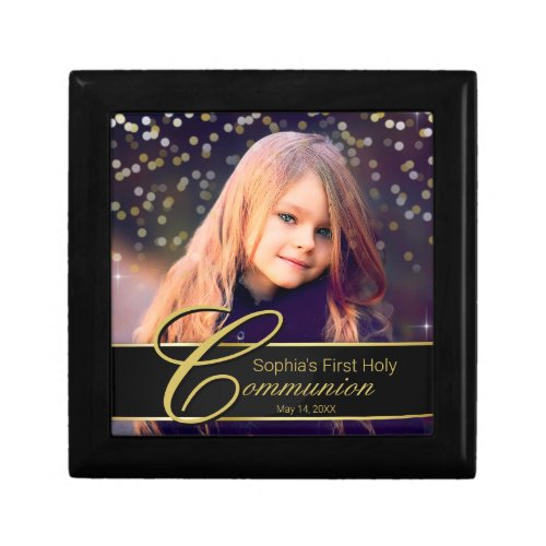 Communion Photo Elegant Gold Typography Glitter Gift Box