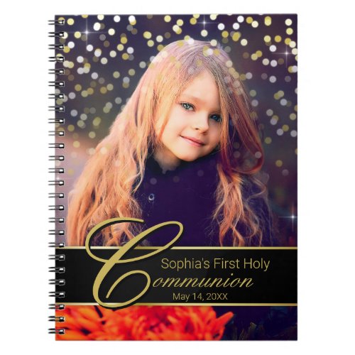 Communion Photo Elegant Gold Typography Glitter Notebook