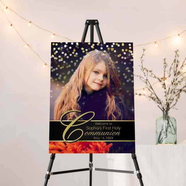Communion Photo Elegant Gold Typography Welcome Foam Board (In Situ (Stand))