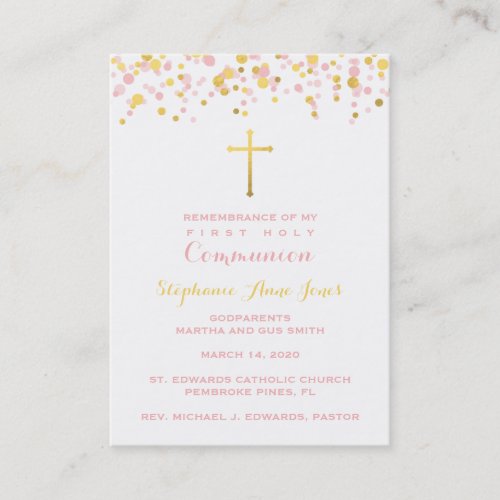 Communion Pink and Gold Confetti Business Card