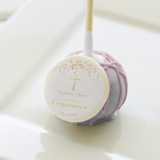 Communion Pink and Gold Confetti Cake Pops (Front Insitu)