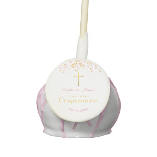 Communion Pink and Gold Confetti Cake Pops (Front)