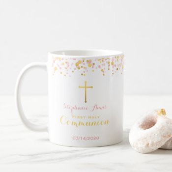 Communion Pink And Gold Confetti Coffee Mug by LifesSweetBlessings at Zazzle