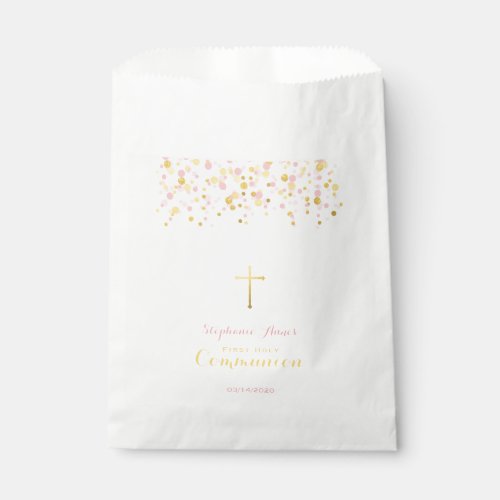 Communion Pink and Gold Confetti Favor Bag