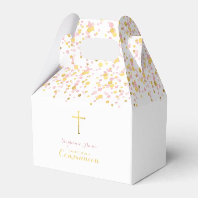 Communion Pink and Gold Confetti Favor Boxes (Front Side)
