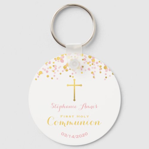 Communion Pink and Gold Confetti Keychain