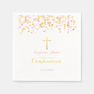 Communion Pink and Gold Confetti Paper Napkins