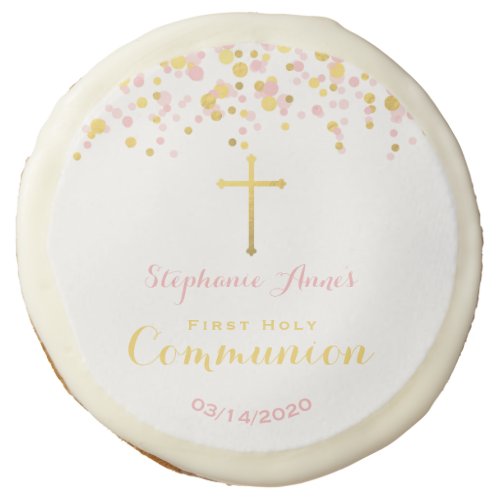 Communion Pink and Gold Confetti Sugar Cookie