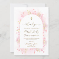 Communion pink watercolor foliage thank you card