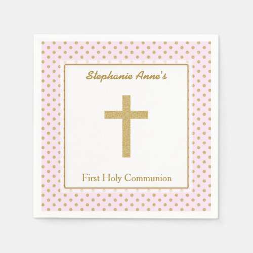 Communion Pink with Gold Polka Dots Paper Napkins