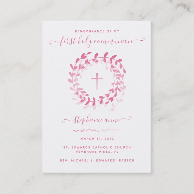 Communion Pink Wreath and Cross Business Card (Front)