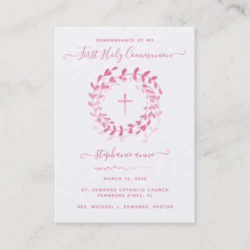 Communion Pink Wreath and Cross Prayer Business Card