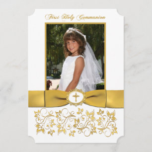 Communion PRINTED RIBBON White, Gold Photo Invitation