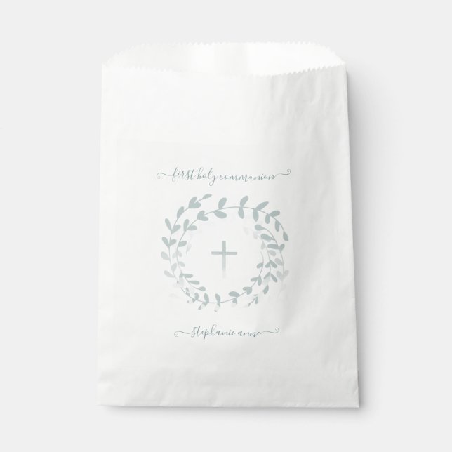 Communion Sage Wreath and Cross Favor Bag (Front)