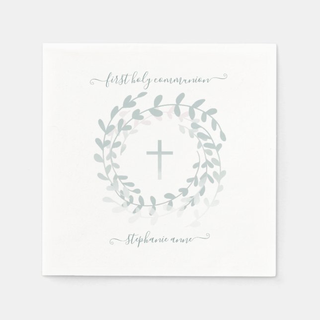 Communion Sage Wreath and Cross Napkins (Front)