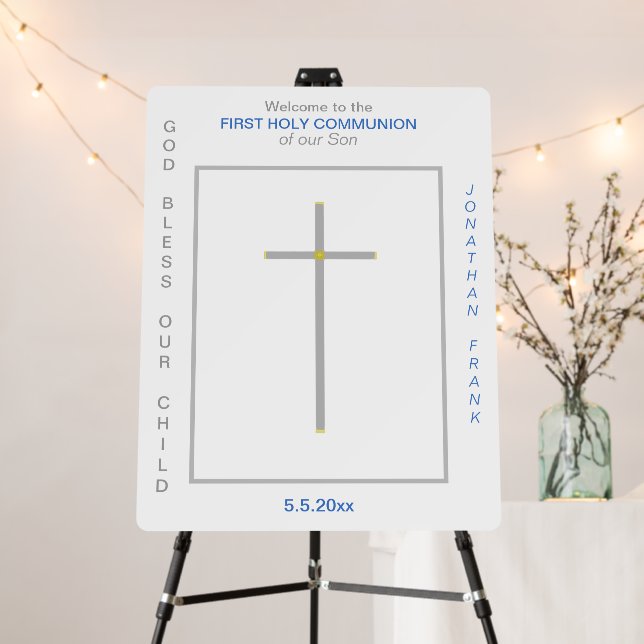 Communion Silver Gray Cross Name Photo Foam Board (In Situ (Stand))