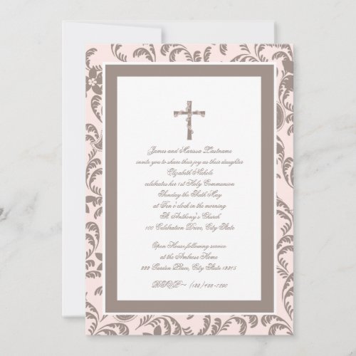 Communion Soft Pink and Brown Paisley Invitation