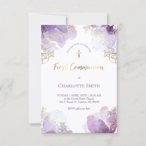 Communion watercolor flowers and faux foil details invitation