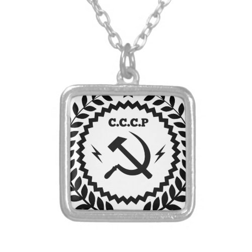 Communist CCCP Hammer Sickle Badge Silver Plated Necklace