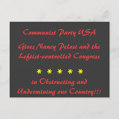 Communist Party USA Gives Nancy Pelosi and the Invitation Postcard
