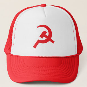 Communistic hammer and sickle logo red trucker hat