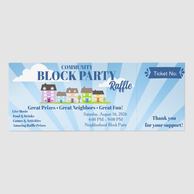 Community Block Party Raffle Ticket Template (Front)