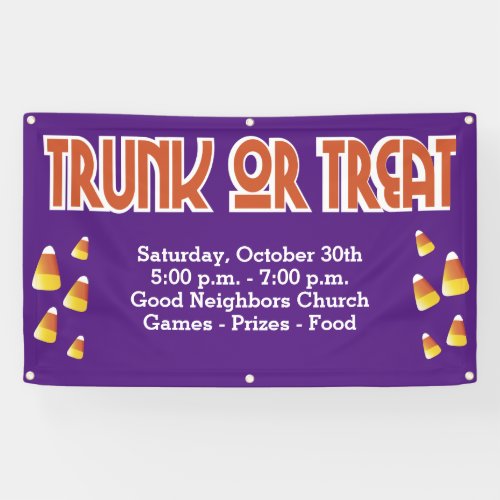 Community Church Purple Trunk or Treat Candy Corn Banner