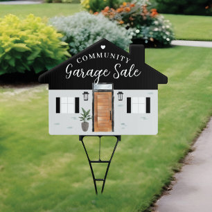 Community Garage Sale Wood Watercolor Front Door Sign