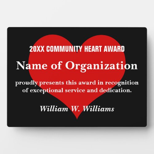 Community Heart Volunteer Award Plaque
