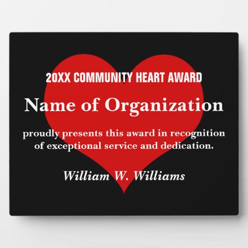 Community Heart Volunteer Award Plaque