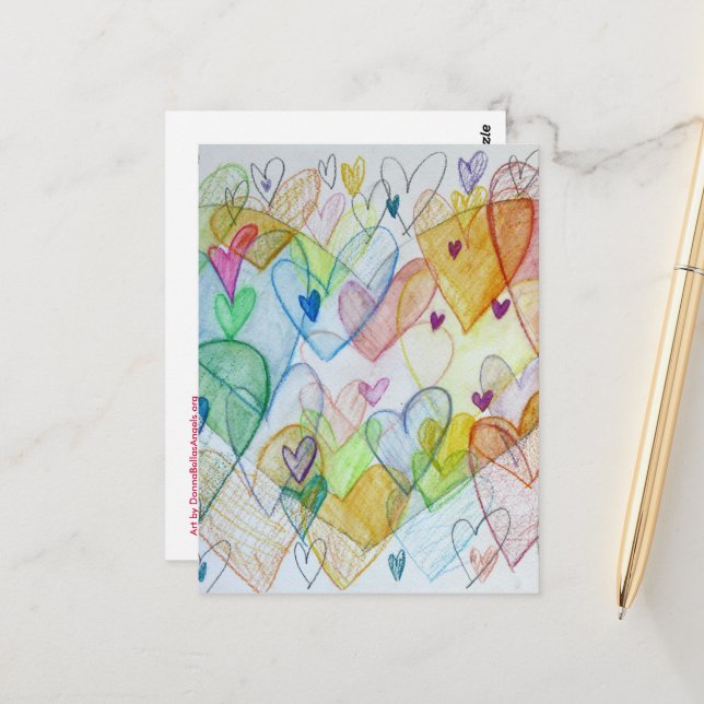 Community Hearts Color Custom Art Postcards (Front/Back In Situ)