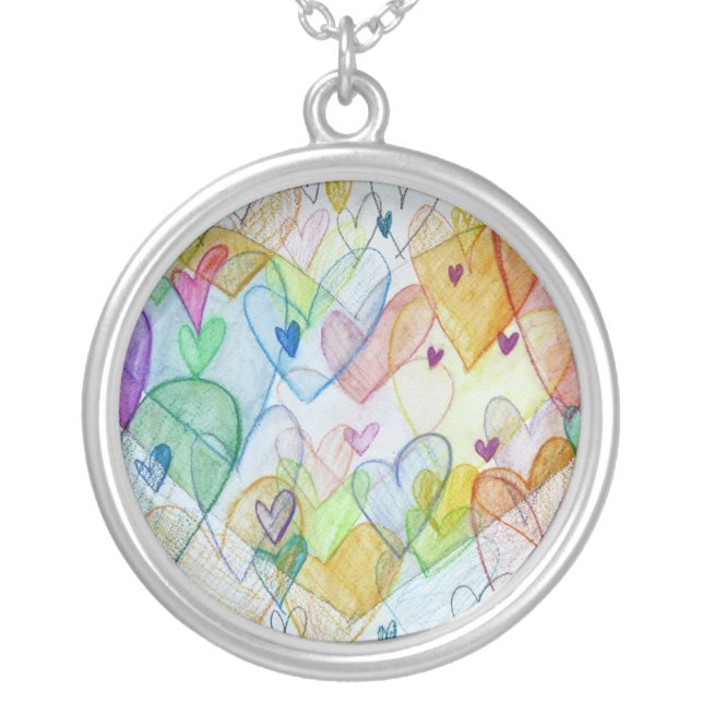 Community Hearts Color Silver Pendant Necklace (Front)