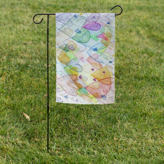 Community Hearts Rainbow Art Garden Flag (In SItu)
