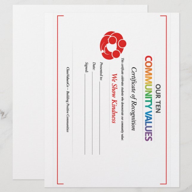 Community Kindness Certificate 8.5x11 Letterhead (Front/Back)