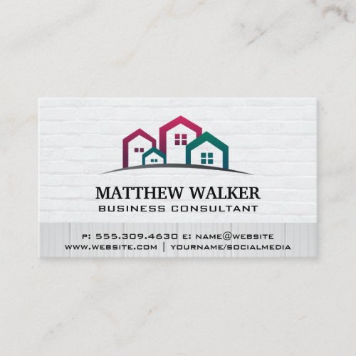Community of Houses  Brick Wall Wood Business Card