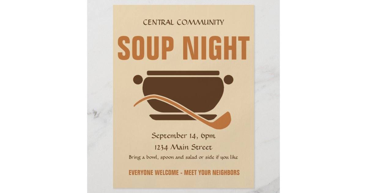 community soup night custom flyer zazzle com birth announcements cards free