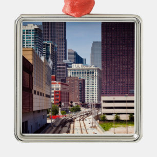 Commuter rail tracks lead into Downtown Chicago Metal Ornament