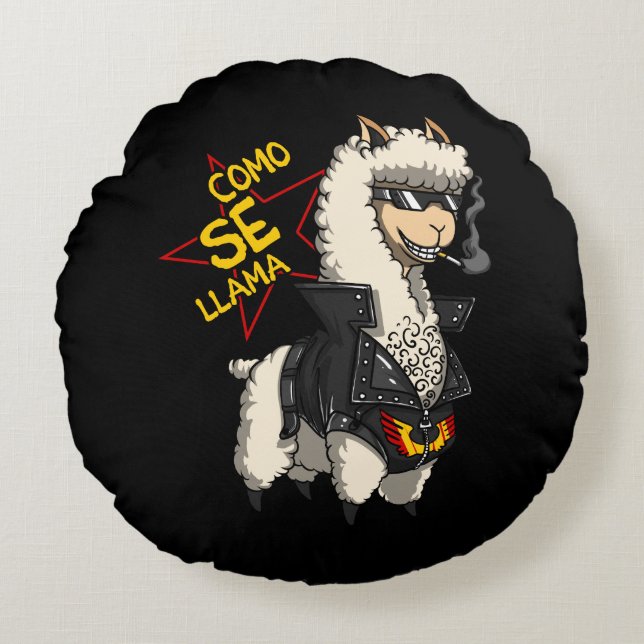 Como Se Llama Alpaca Funny Spanish Animal Joke Round Pillow (Front)