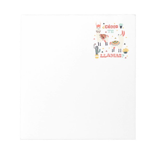 Como te Llamas. Funny Spanish Word Humor. Notepad (Front)