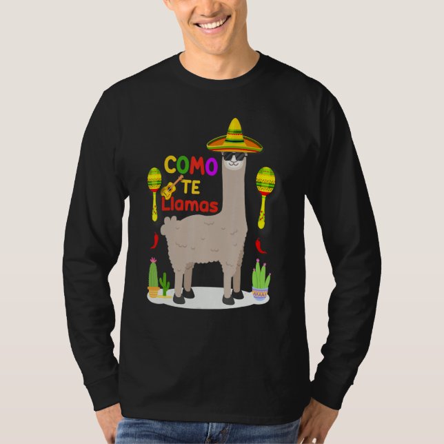 Como Tte Llamas Mexican Hat Happy Cinco De Mayo T-Shirt (Front)