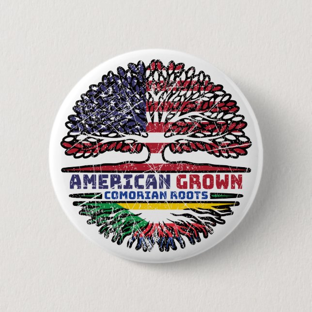 Comoros Comorian American USA Tree Roots Flag Button (Front)