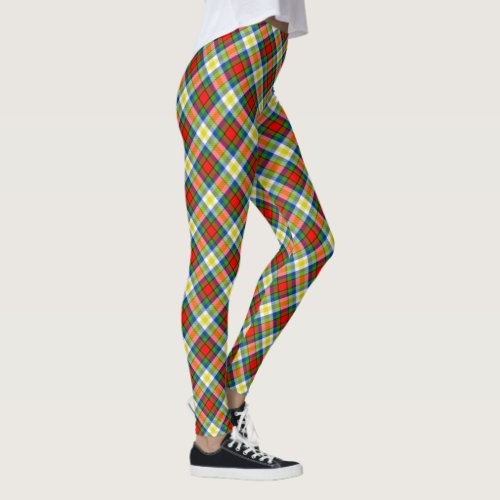 Comoros Flag Colors Plaid Tartan Pattern Leggings