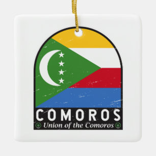 Comoros Flag Emblem Distressed Vintage Ceramic Ornament