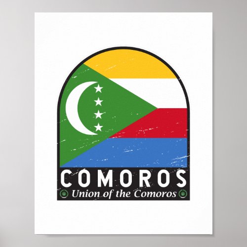 Comoros Flag Emblem Distressed Vintage Poster